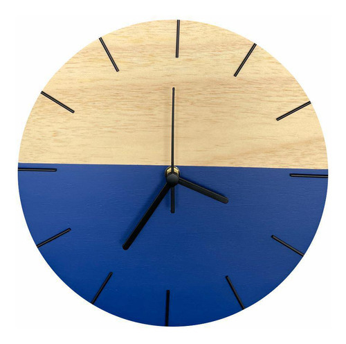 Relógio De Parede Em Madeira Minimalista Azul Netuno 28cm