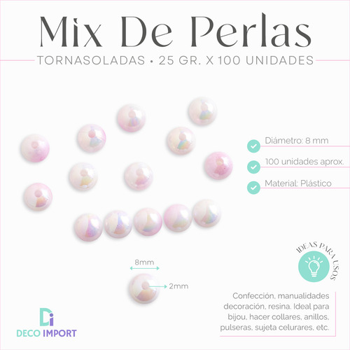 100 Mix De Perlas Tornasoladas X 25gr Deco Bijou Pulseras