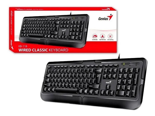 Imagen 1 de 3 de Teclado Genius Usb Kb-118 Pc Oficina Black
