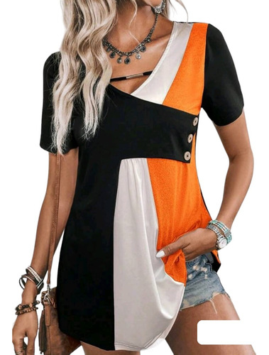 Blusa Dama R1 Multicolor  Estampado Asimetrico Comoda