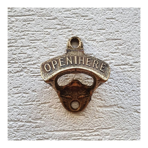 Imagen 1 de 2 de Destapador Open Here Color Bronce Vintage Pared Abridor