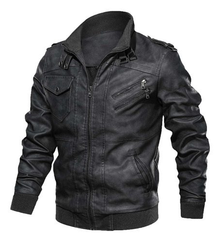 Chaqueta De Piel Para Moto E Coat, Casual, Lisa, Con Cierre,