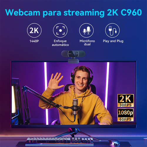 Cámara Web 2k Qhd 30fps Con Mic,autofoco,1080p@60fps C960 2k
