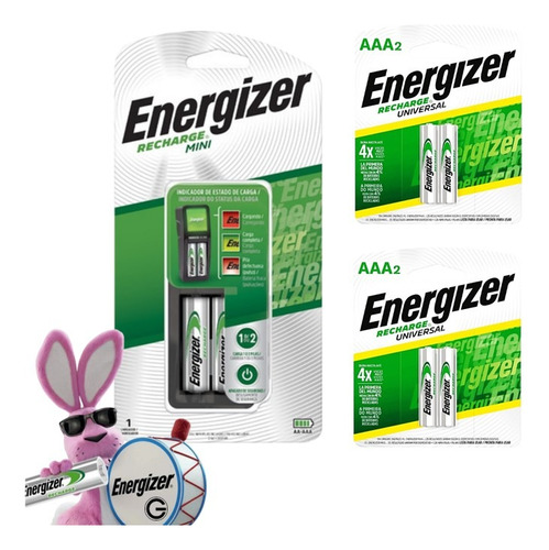 Cargador Para Pilas Recargables + 6 Pilas Energizer Combo