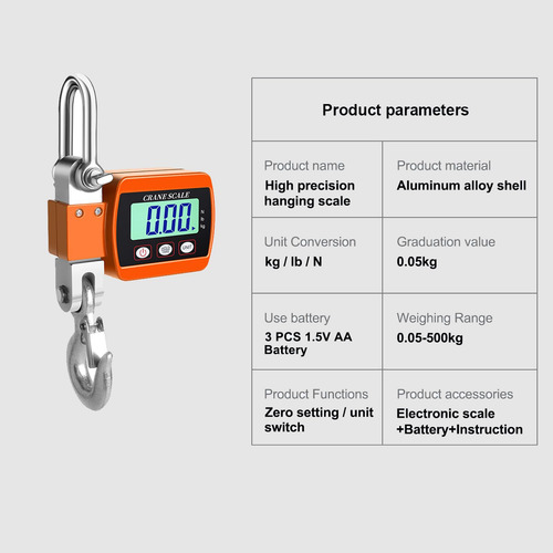 Báscula De Suspensión De Grúa Digital Lcd De 500 Kg/1100lb