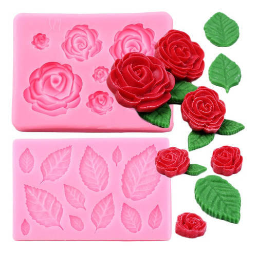 Molde Silicona De Rosa Y Molde Hoja Fondant - Porcelanicron