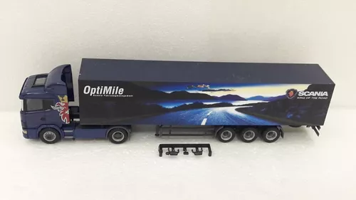 Miniatura Caminhão Scania 124 420 bicuda e Carreta Báu Rebaixado da  Cervejaria Krombacher - Herpa 1/87