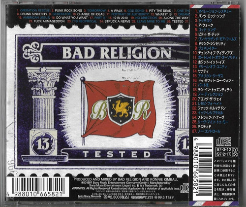 Bad Religion Cd Tested Cd Japon 1997 (Usado)