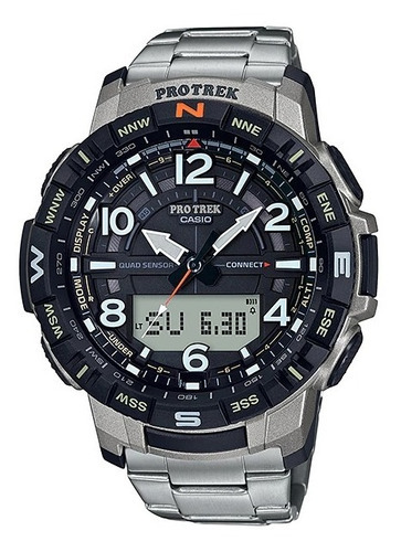 Reloj Casio Pro Trek Prt-b50t-7 Hombre Original Color de la correa Plateado Color del bisel Negro Color del fondo Negro