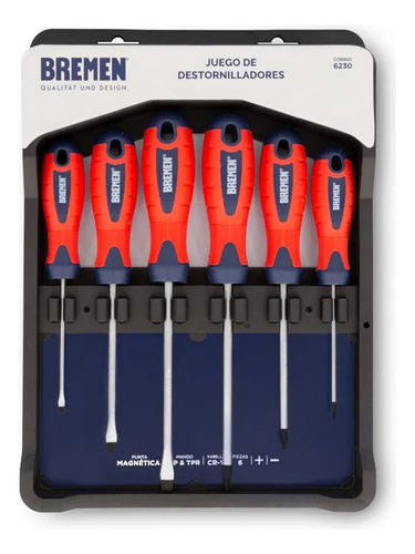 Set Destornilladores Bremen 6pz Phillips Plano Imantado 6230