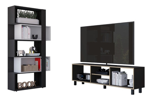 Rack Tv 65 + Biblioteca Cubo Nomik - Wengue / Duna