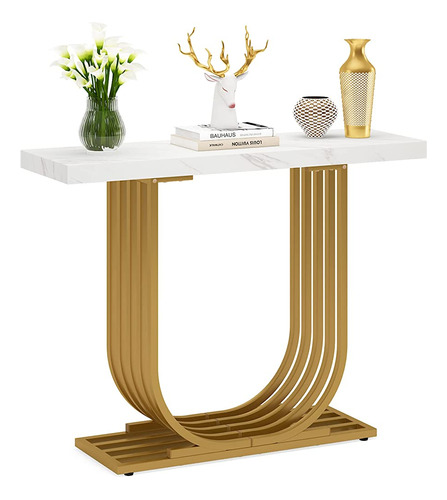 Little Tree Entrway Top Modern Gold Console Table, Faux Marb