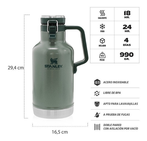 Imagen 2 de 3 de Termo Growler Botellón Stanley 1.9 Litros Acero Inoxidable