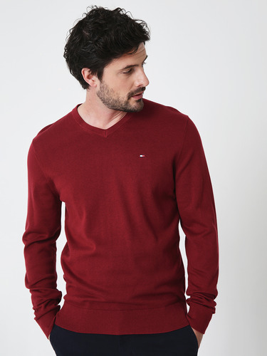 Sweater Básico Signature V-neck Rojo Tommy Hilfiger