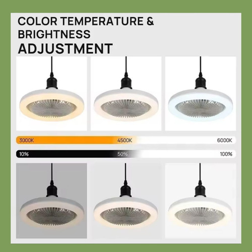 Foco Ventilador Led De Techo Control Velocidad Foco Led Bco Blanco