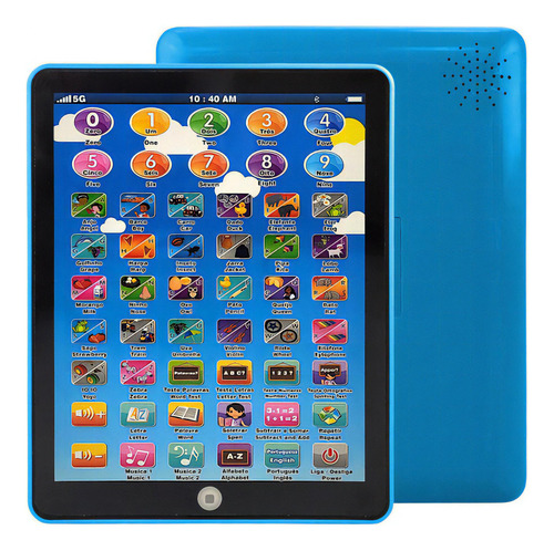 Brinquedo Educativo Interativo Tablet Bilingue - Azul