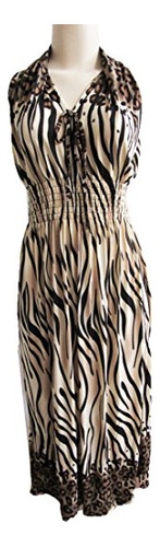 Womens Animal Print Playa Vestido Casual Verano Maxi Sundres