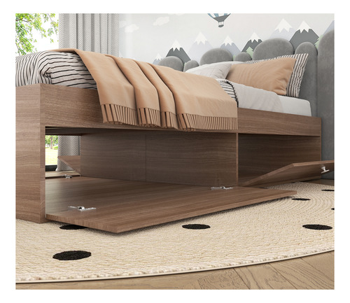 Cama Individual Con 4 Puertas Cb910 Color Café