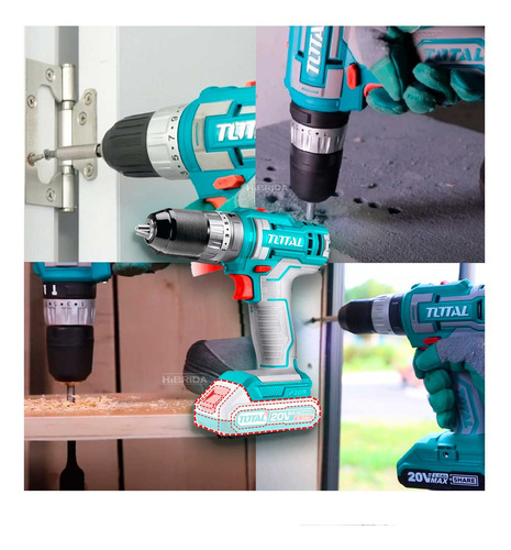 Taladro Atornillador Percutor Inalámbrico Total 20v Puntas