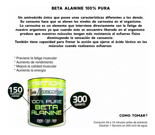 100% Beta Alanina - Star Nutrition - Canning, Ezeiza, Glew
