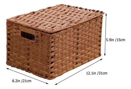 Cesta Tejida De Ratán Simulado Con Tapa, Caja De Almacenamie