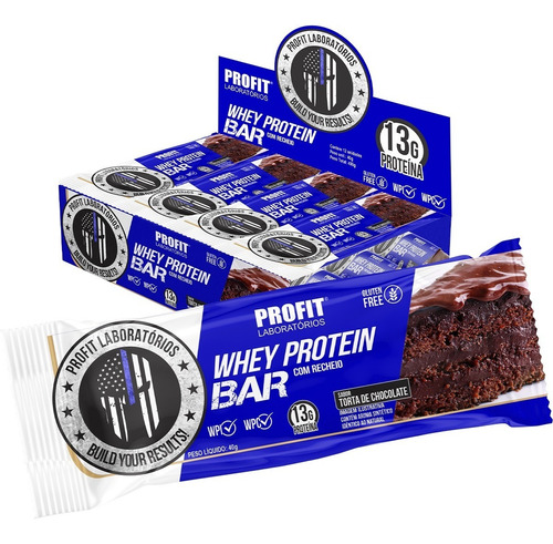 Whey Protein Bar - Caixa C/ 12un (480g) - Profit Labs Sabor Torta de Chocolate