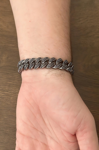 Pulseira Cuban Cravejada Ouro Negro- 12mm - 17.7cm - Aporro
