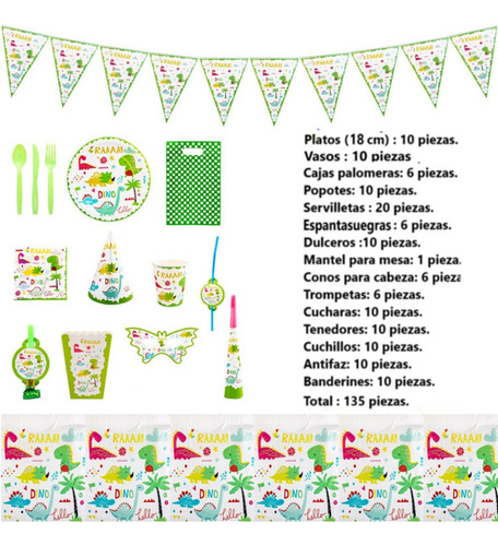 Kit De Decoración Para Cumpleaños 135 Pcs De Dinosaurios