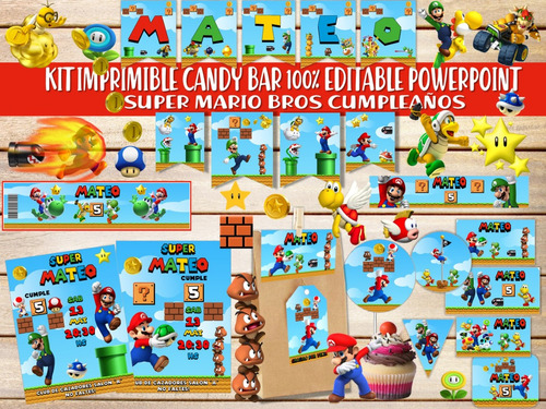 Kit Candybar Mario Bros Cumpleaños El Mas Completo De Todos