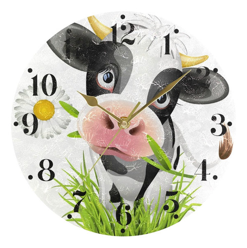 Hupery Reloj De Pared De Vaca Holstein, Silencioso, Redondo.