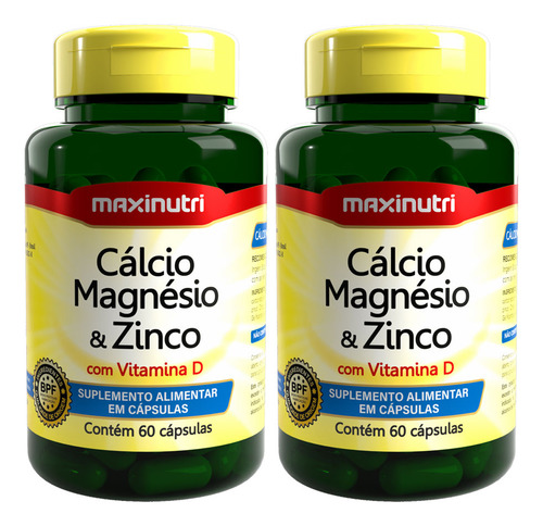 Kit 2 Calcio Magnésio E Zinco + Vitamina D 60 Cáps Maxinutri