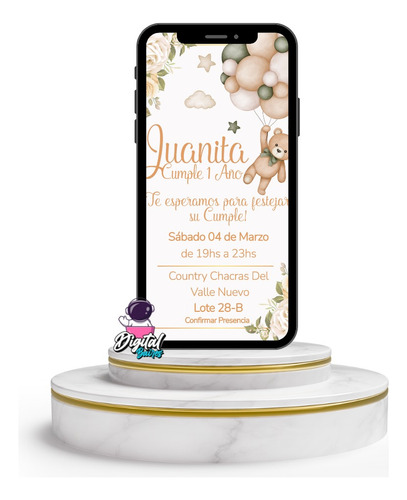 Invitación Digital Personalizada Osito Verde Y Beige