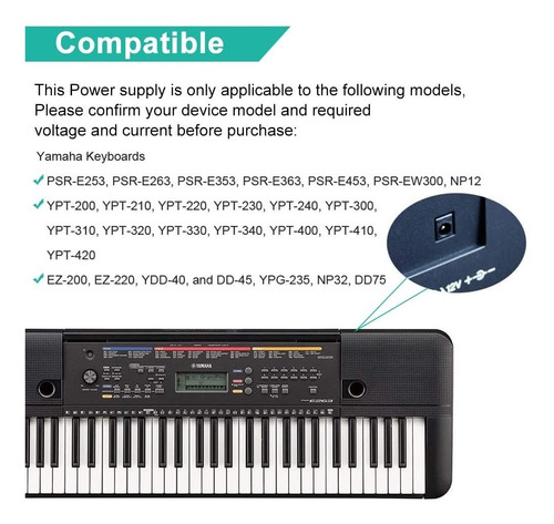 Imagen 5 de 5 de Cargador Para Teclado Yamaha De 12v-2a