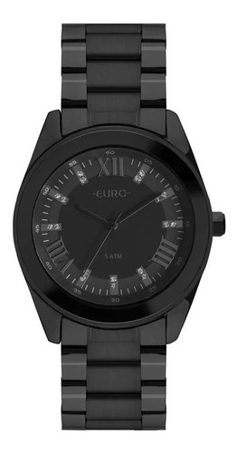 Relógio Feminino Preto  Euro Roman Shine Eu2036yne/4p