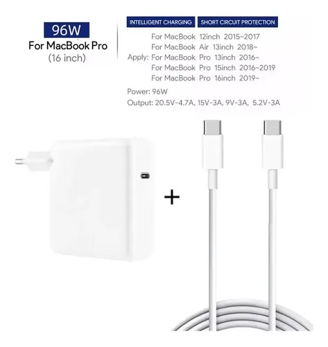 Cargador 96w Para Macbook Pro 13/15/16 Con Cable 2mts Usb C