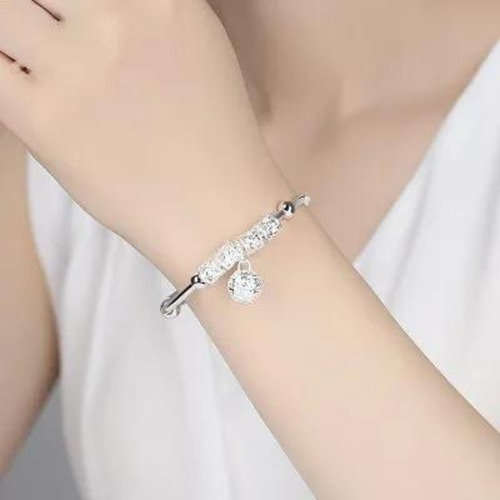 Imagen 2 de 7 de Pulsera Mujer Plata Retro Rondeles Ajustable Brazalete Charm