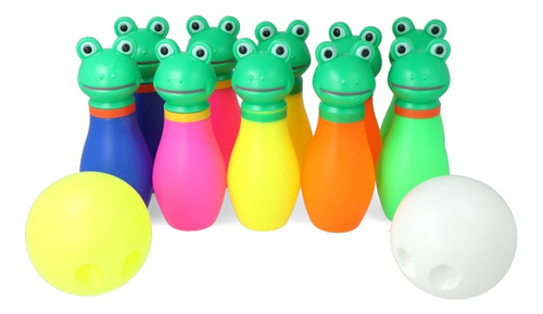 Set De 10 Bolos Bowling Ranas Con 2 Bolas Boliche Niños