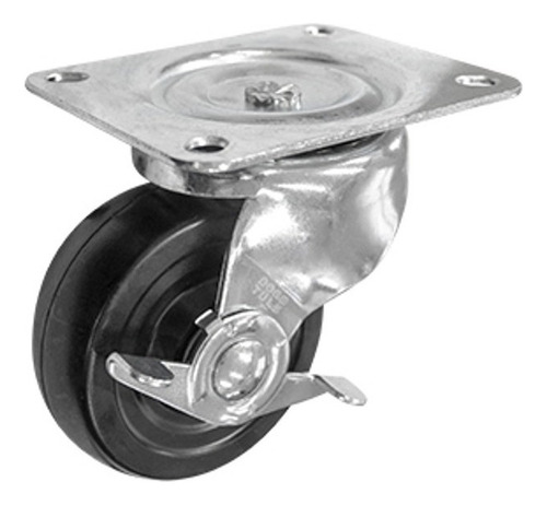 Rodaja De Hule Negro Giratoria Con Freno Con Placa 4 P