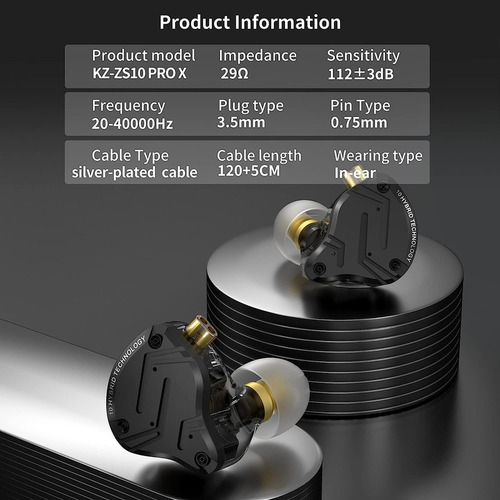 Auriculares In-ear Kz Zs10 Pro X Monitor, 4ba+1dd Actualiza