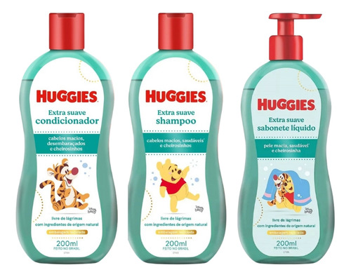 Kit Shampoo+cond+sabonete Líquido Huggies 200ml Extra Suave
