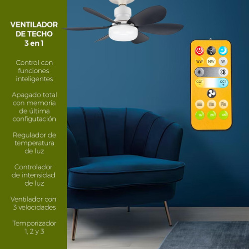 Ventilador Abanico Techo Lámpara Control Remoto Iluminación
