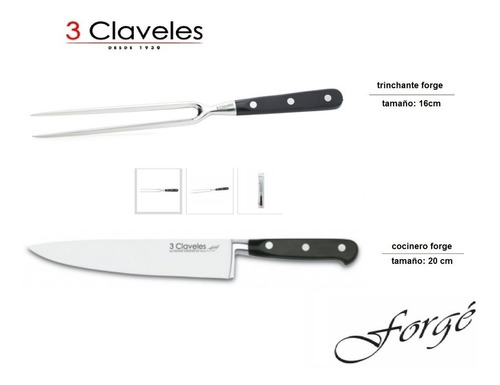 Set Asado 3 Claveles Forge Tenedor Trinchante + Cuchillo 20