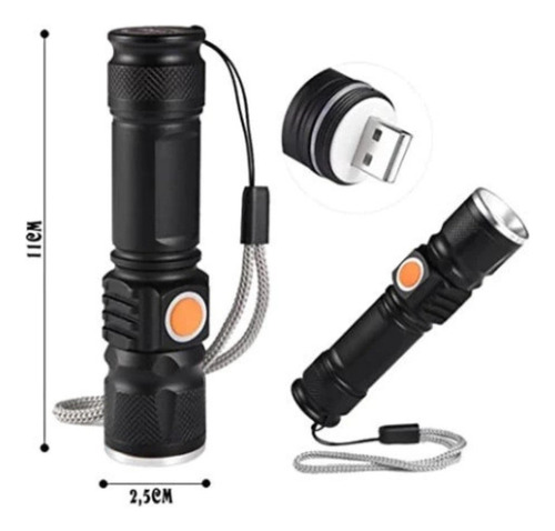 Lanterna Tática Militar Led T6 Zoom Potente Usb Recaregável