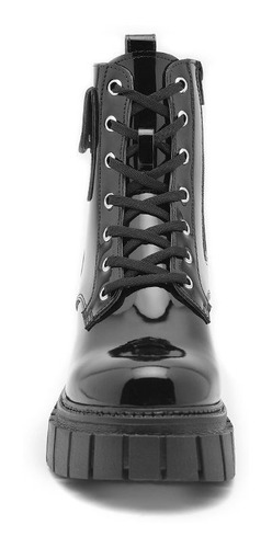 Imagen 4 de 4 de Botín Casual Negro Charol Mujer Plataforma Chunky 1113-3403
