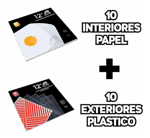 10 Fundas Interior Papel Y 10 Exterior Plástico Disco Vinil