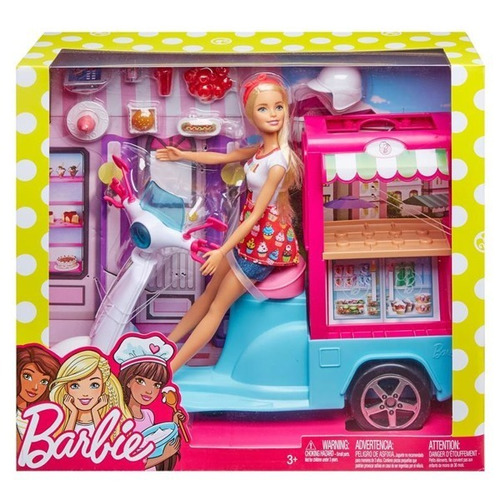 Muñeca Barbie Carrito De Comidas En Scooter Ftf94 Mattel