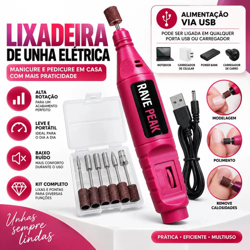 Lixa Elétrica Profissional Para Unhas Rosa Portátil Manicure Pedicure Motor Potente Para Unhas de Gel Acrílica Fibra Alongamento Polimento Broca Nail Drill