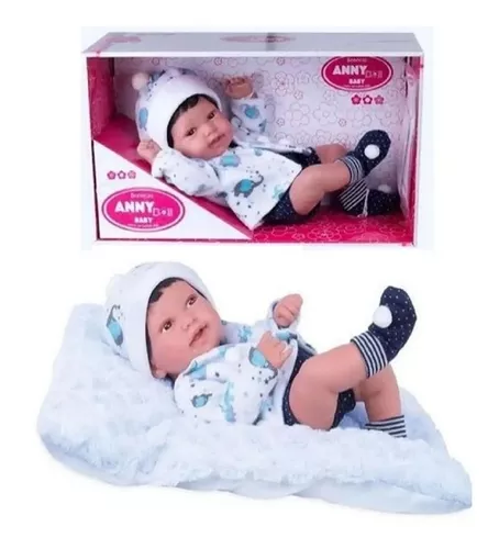 Boneca Bebê Reborn Anny Doll Baby com Macacão - Cotiplás