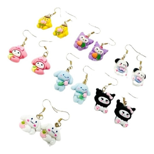 12 Aretes Personajes Sanrio, Kuromi, My Melody, Cinnamoroll 