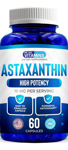Astaxantina Organica 10mg Con 60 Softgels Hecho En Usa Sabor Sin Sabor